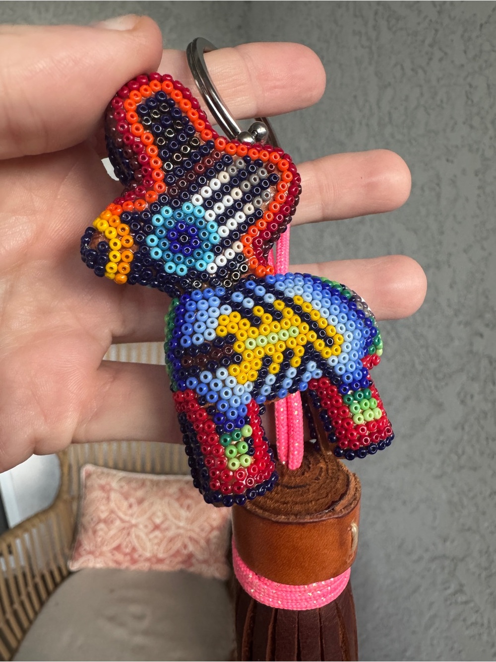 Consuela Leather Bag Charm keychain - beaded donkey - Picture 3 of 3